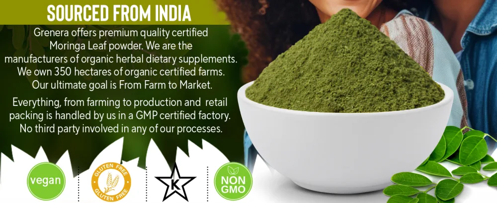 Grenera Organic Moringa Leaf Powder 240 Grams - Source of antioxidants/Source d'antioxydants - Grenera Moringa Leaf powder
