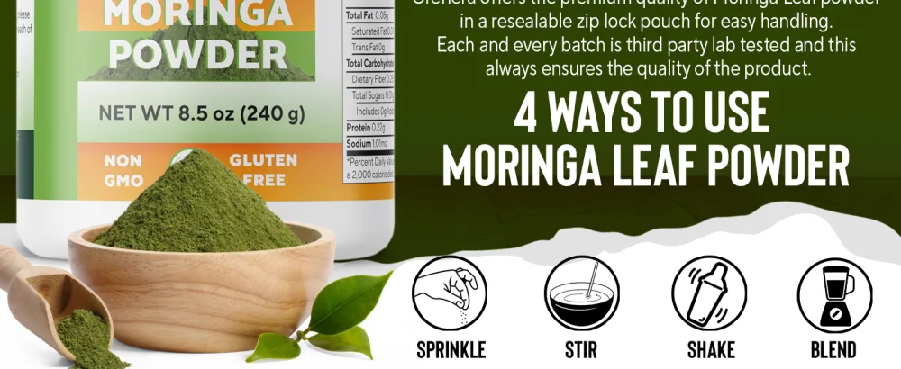 Grenera Organic Moringa Leaf Powder 240 Grams - Source of antioxidants/Source d'antioxydants - Grenera Moringa Leaf powder
