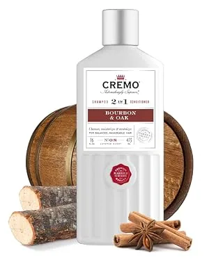 Cremo Barber Grade Bourbon & Oak 2-in-1 Shampoo & Conditioner, 16 Fl Oz (2-Pack) - Shampoo
