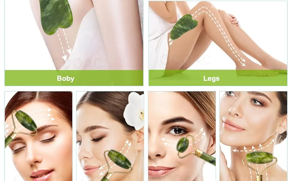 Jade Roller and Gua Sha Face Roller Facial Beauty Roller Skin Care Tools Jade Roller for Face Facial Roller - Jade roller and guasha