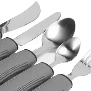 Adaptive Utensils (5-Pieces) Adaptive Utensils for Elderly Arthritis Parkinsons and Handicapped Stainless Steel and Dishwasher Safe - Grey - adaptive utensils