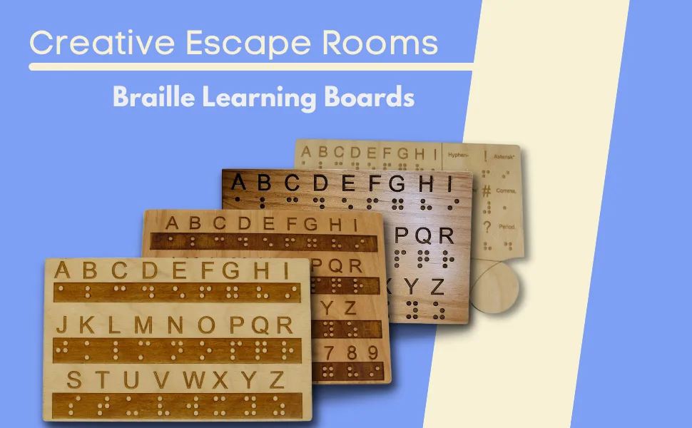 Creative Escape Rooms Raised Dots Braille Alphabet and Number Wood Board - Learn Braille - Tactile Montessori - Teaching Aid - Braille Learning Boards from Creative Escape Rooms