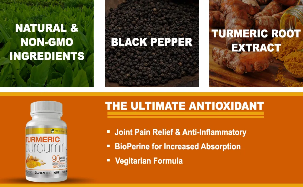 Turmeric Curcumin with Piperine 1500mg. Highest Potency Available. Premium Pain Relief & Joint Support with 95% Curcuminoids. Non-GMO Gluten Free 90 ct - turmeric curcimin