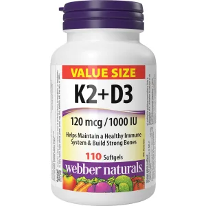 Webber Naturals Vitamin K2 with D3 110 Softgels MK-7 Formula Helps Support Bones Teeth and Immune Function - Vitamin K2 with D3