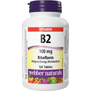 Webber Naturals Vitamin B2 Riboflavin 100 mg 120 Tablets Supports Energy Metabolism Vegan - Vitamin B2