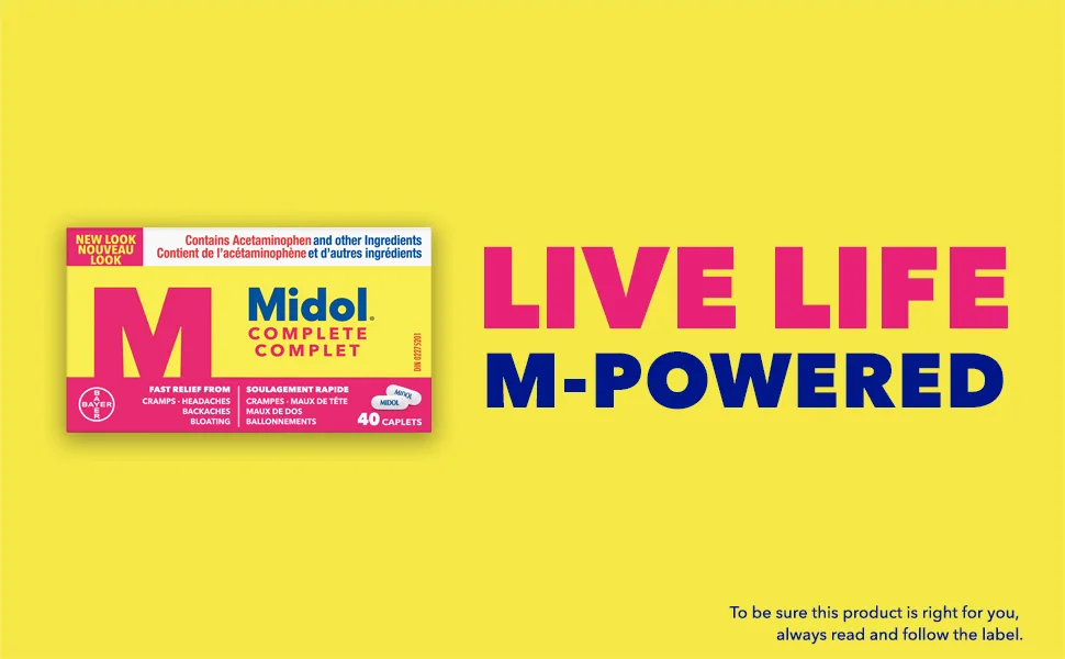 Midol Complete Pain Reliever Fast Multi-Symptom Period pain relief from Cramps Headache Backaches and Bloating (40 Caplets) - live life m-powered