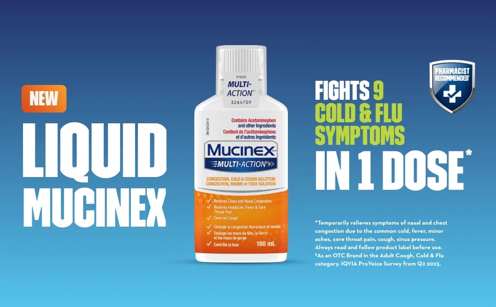 Mucinex Multi Action Liquid - Congestion Cold & Cough Solution - New Mucinex Liquid