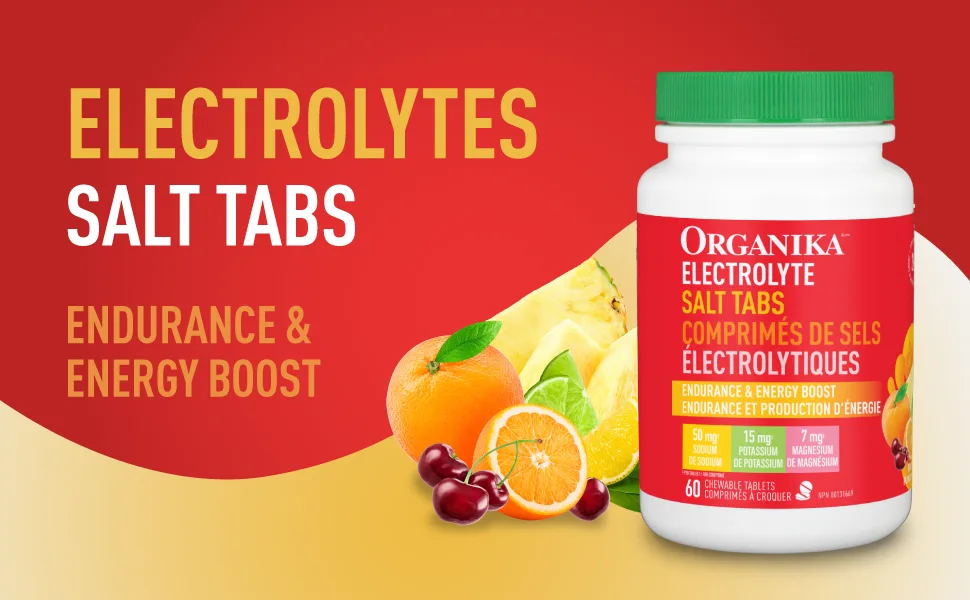 Organika Electrolyte Salt Tabs - Fruit Punch Flavour Chewable - Fast Hydration for Endurance and Energy Boost with Added D-Glucose - 60tabs - product information 1