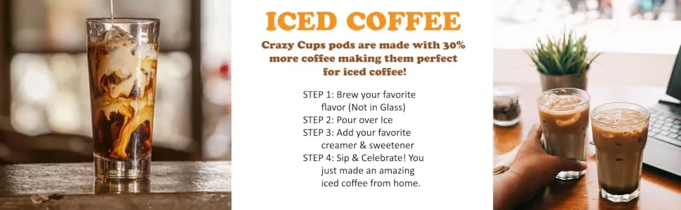 Crazy Cups Flavored Decaf Variety Pack. Hot or Iced Coffee, Flavored Decaf Coffee for Keurig K Cups Machines, Decaffeinated Coffee in Recyclable Pods, 80 Count - Iced Coffee