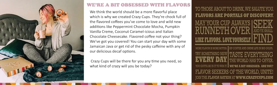 Crazy Cups Flavored Decaf Variety Pack. Hot or Iced Coffee, Flavored Decaf Coffee for Keurig K Cups Machines, Decaffeinated Coffee in Recyclable Pods, 80 Count - Obsessed with flavors