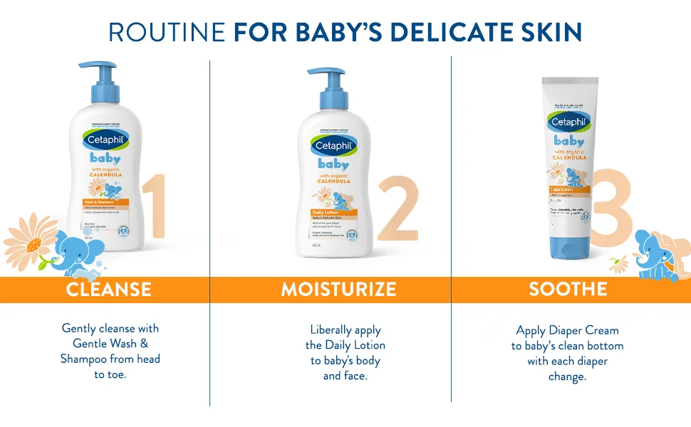 Cetaphil Baby Daily Lotion with Organic Calendula - 24hr Hydration - Sweet Almond and Sunflower Oils - 400ml Pump - cetaphil baby routine