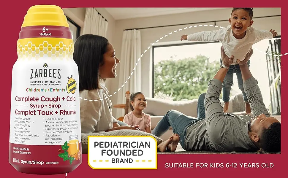 Zarbee's Children's Complete Cough + Cold Syrup Zinc Honey Tumeric Marshmallow Root B Vitamins English Ivy Leaf 118 mL - B0CBW1YHBH