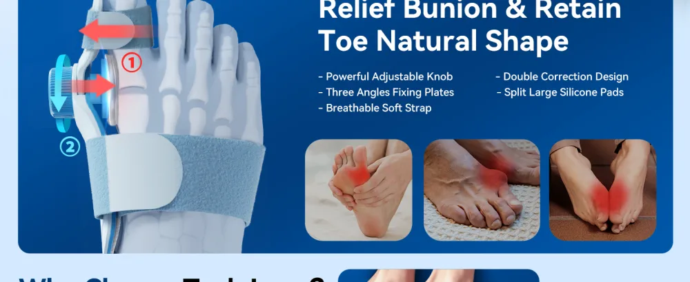 Tech Love Bunion Correctors for Women & Men Adjustable Knob Double Correction Toe Separator for Big Toe Relief Bunion Splints Hammer Toe Straightener with Silicone Pad Comfortable Effective (1PC) Blue - product information 14