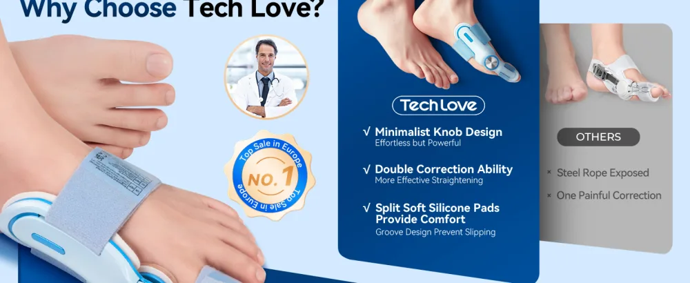 Tech Love Bunion Correctors for Women & Men Adjustable Knob Double Correction Toe Separator for Big Toe Relief Bunion Splints Hammer Toe Straightener with Silicone Pad Comfortable Effective (1PC) Blue - product information 15