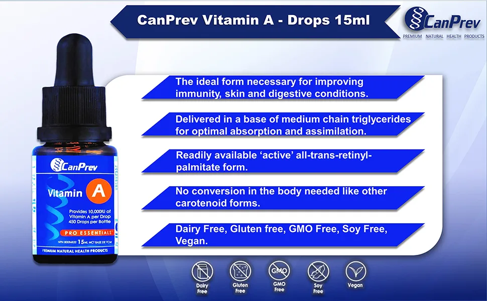 CanPrev - Vitamin A 15ml Drops - Help to Maintain Immune Function Eyesight Night Vision Skin Bones and Teeth - B07KXYWVC9
