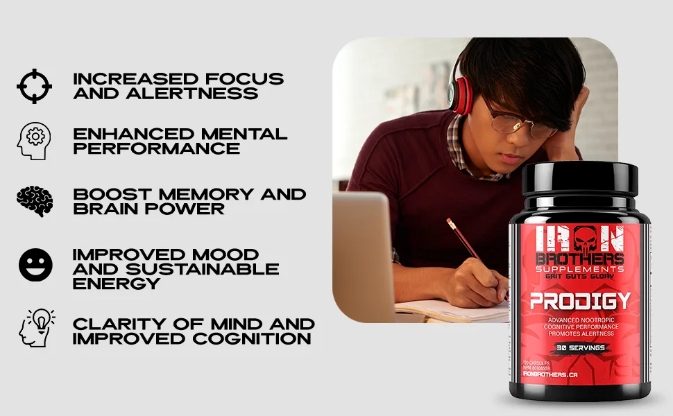 Iron Brothers Brain Boosting Supplement For Focus Factor Energy & Concentration | Alpha Brain Supplement to Improve Memory With Lion's Main-CDP-Choline - Stress Relieve Nootropic | 120 Capsules - iron brothers supplements, brain support, nootropic