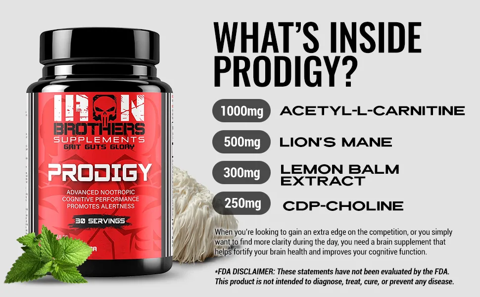 Iron Brothers Brain Boosting Supplement For Focus Factor Energy & Concentration | Alpha Brain Supplement to Improve Memory With Lion's Main-CDP-Choline - Stress Relieve Nootropic | 120 Capsules - iron brothers supplements, brain support, nootropic