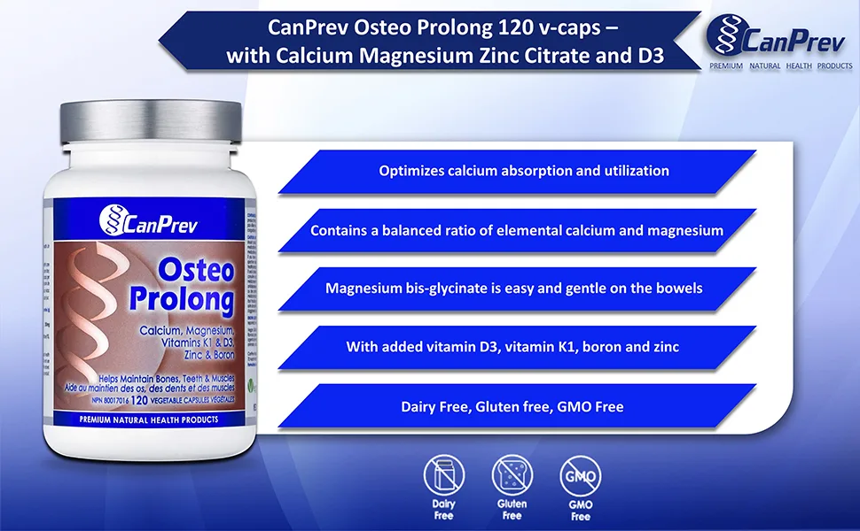 CanPrev Osteo Prolong | 120 v-caps | with Calcium Magnesium Zinc Citrate and D3 - B00PUX1A4C