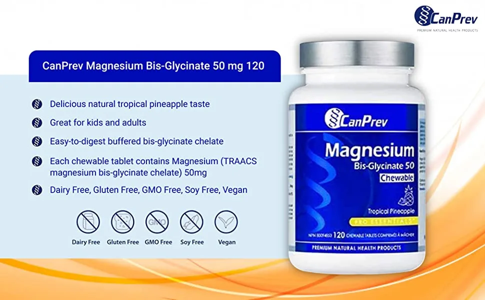 CanPrev Magnesium Bis-Glycinate 50 | 120 Chewable Tablets | Tropical Pineapple l Promote Relaxation & Calm - product information 21