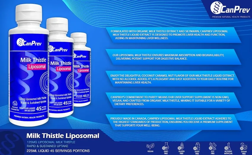 CanPrev Liposomal Milk Thistle 225ml Coconut Caramel Nut No Alcohol Added Supports Liver Function & Digestive Balance - B0D1CTDRND
