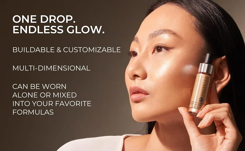 COVER FX Custom Enhancer Drops Liquid Highlighter, Versatile Illuminator, Blend with Foundation and Makeup, Moonlight, 0.5 Fl Oz Moonlight - Moonlight: a soft silvery glow - Custom Enhancer Drops