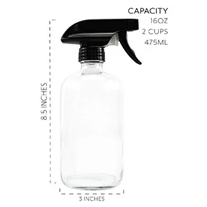 Cornucopia 16oz Clear Glass Spray Bottles w/Chalk Labels (2 Pack) Boston Round Bottles with 3-Setting Adjustable Heavy Duty Sprayers - cornucopia brands containers plastic glass jars bottles pumps sprayers lids caps