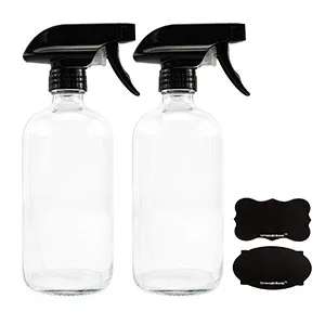 Cornucopia 16oz Clear Glass Spray Bottles w/Chalk Labels (2 Pack) Boston Round Bottles with 3-Setting Adjustable Heavy Duty Sprayers - cornucopia brands containers plastic glass jars bottles pumps sprayers lids caps