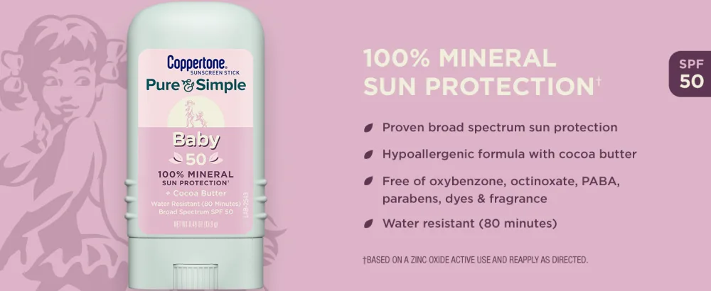 Coppertone WaterBabies Sunscreen Spray, SPF 50 Baby Sunscreen, Spray On Sunscreen, 6 Oz and Pure and Simple Sunscreen Stick, SPF 50, 0.49 Oz - pure &amp; simple, sunscreen, coppertone, coppertone sunscreen, sunscreen stick, baby sunscreen