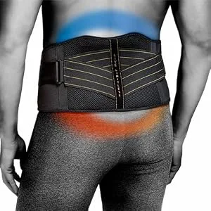 Copper Fit Unisex Adult Rapid Relief Back Support Brace with Hot/Cold Therapy Base Layer, Black, Adjustable - product information 1