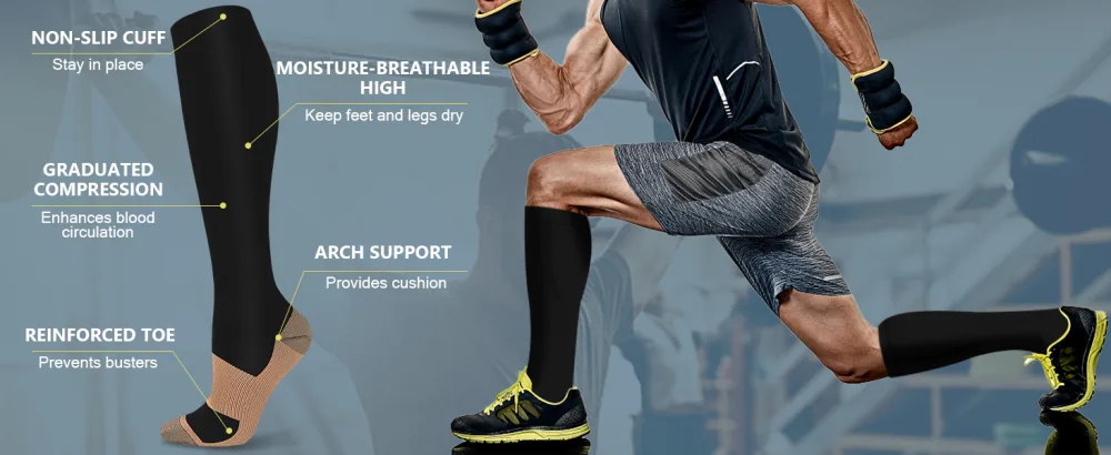 Copper Compression Socks For Men & Women Circulation-Best For Medical Running Hiking Cycling 15-20 mmHg A00- Black Large-X-Large - compression socks