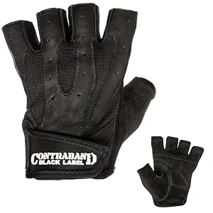 Contraband Black Label 5050 Mens Basic Leather Fingerless Weight Lifting Gloves - Durable Light - Medium Padded Split Leather Gym Gloves - Perfect Classic Lifting Gloves (Pair) Red Medium - Contraband Black Label 5150