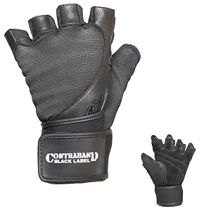 Contraband Black Label 5050 Mens Basic Leather Fingerless Weight Lifting Gloves - Durable Light - Medium Padded Split Leather Gym Gloves - Perfect Classic Lifting Gloves (Pair) Red Medium - Contraband Black Label 5730