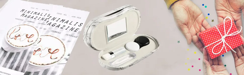 Contact Lens Case, Contact Case Kit, AITIME 2 in 1 Double Sided Portable Contact Lense Case and Eyeglasses Case, with Marbling, Multifunction, Durable, Compact, Portable Storage Kit black - contact case