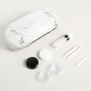 Contact Lens Case, Contact Case Kit, AITIME 2 in 1 Double Sided Portable Contact Lense Case and Eyeglasses Case, with Marbling, Multifunction, Durable, Compact, Portable Storage Kit black - contacts case