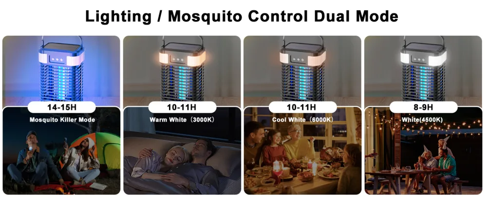 Solar Bug Zapper Outdoor Waterproof Portable Pest Control Electric Mosquito Zapper Killer with Panel Sensor Rechargeable Insect Trap Fly Zapper for Home Patio Backyard Camping Black - mosquito zapper with LED night