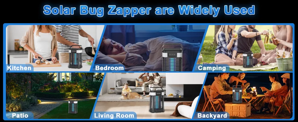 Solar Bug Zapper Outdoor Waterproof Portable Pest Control Electric Mosquito Zapper Killer with Panel Sensor Rechargeable Insect Trap Fly Zapper for Home Patio Backyard Camping Black - solar bug zapper are widely used