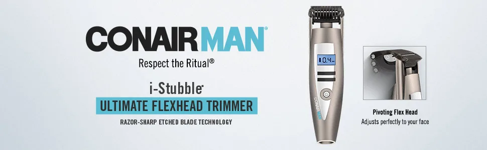 ConairMAN i-Stubble Cordless Ultimate Flexhead Beard Trimmer for Men i-Stubble, Cordless - ConairMAN iStubble, Ultimate Flexhead Trimmer, Razor Sharp Etched Blade Technology, Pivoting Flex