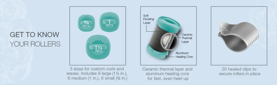 Conair Xtreme Instant Heat Ceramic Hot Rollers with Heated Clips, Multi-Size, 20 Count - hot rollers for long hair hot rollers for medium hair hot rollers for short hair