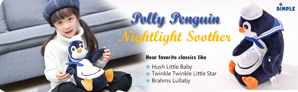 Polly Penguin Nightlight Soother with Favorite Lullabies Nature Sounds and Projecting Stars & Moon Light by Dimple - banner