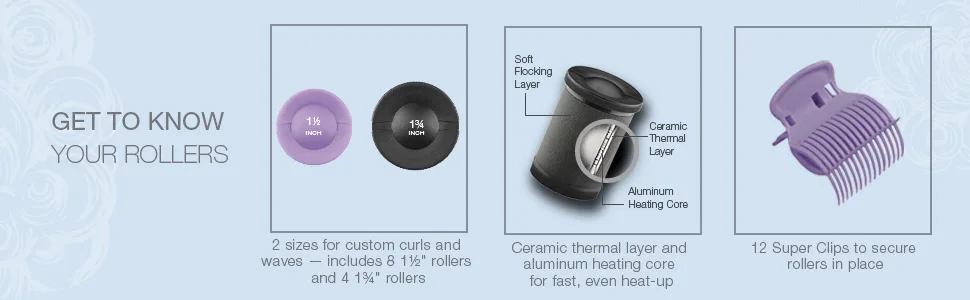 Conair Jumbo and Super Jumbo Ceramic Hot Rollers, Bonus Super Clips Included  1.5" and 1.75" Rollers with Super Clips - conair hot rollers jumbo hot rollers hot rollers for long hair large hot rollers curlers hot rollers