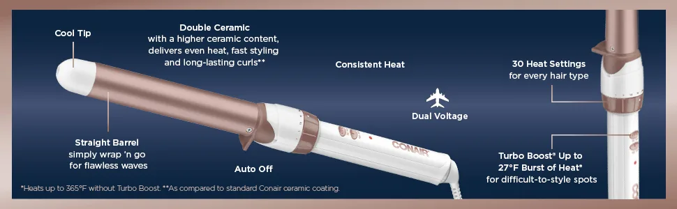 Conair Double Ceramic 1-inch Curling Wand, Straight wand produces flawless waves 1 Inch (Pack of 1) - conair double ceramic curling iron 1 inch conair wand