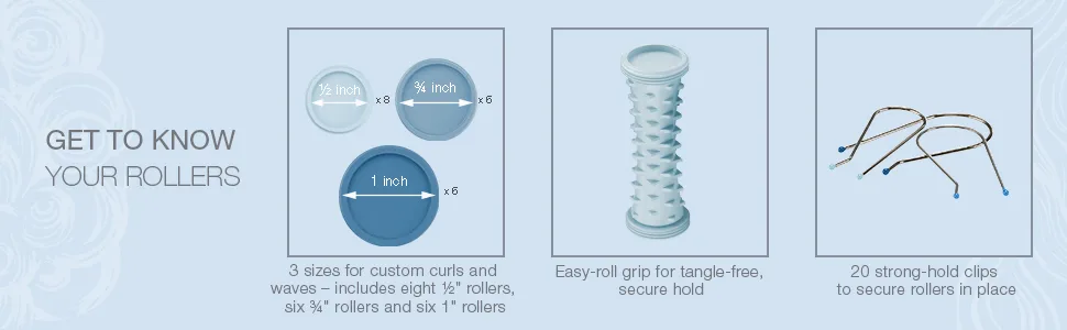Conair Compact Multi-Size Hot Rollers, Blue - hot rollers for long hair hot rollers for medium hair hot rollers for short hair