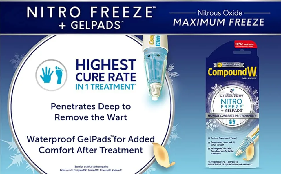Compound W Wart Remover Maximum Strength One Step Pads, 14 Medicated Pads 14 Pads - NitroFreeze penetrates deep to remove wart