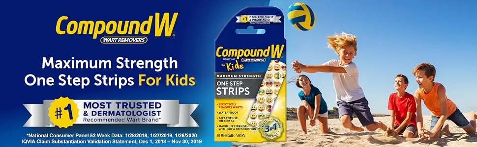 Compound W One Step Medicated Strips For Kids | Wart Removal | 10 Strips |10 Count (Pack of 2) - Compound W