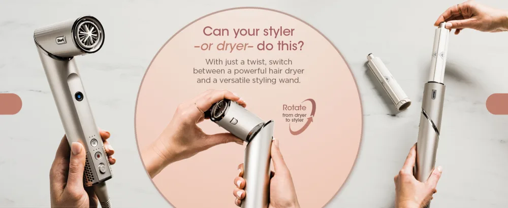 Shark HD430C FlexStyle Air Styling & Drying System Powerful Hair Blow Dryer & Multi-Styler with Auto-Wrap Curlers Paddle Brush Oval Brush Concentrator Attachment Stone - Can your styler or dryer do this