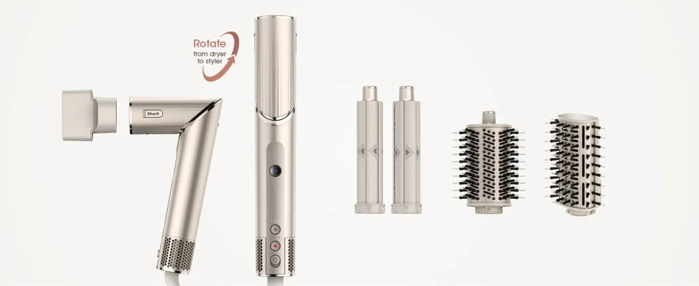 Shark HD430C FlexStyle Air Styling & Drying System Powerful Hair Blow Dryer & Multi-Styler with Auto-Wrap Curlers Paddle Brush Oval Brush Concentrator Attachment Stone - HD430C components