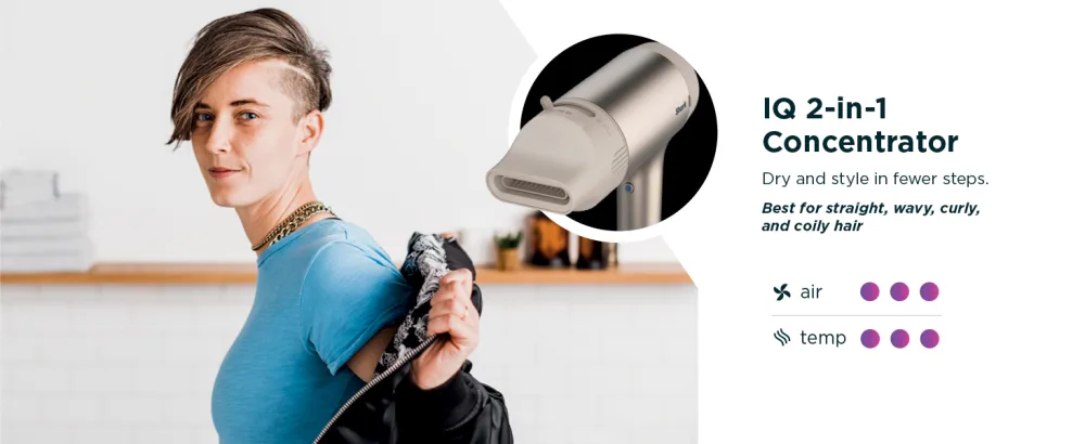 Shark HD102C Blow Dryer HyperAIR Fast-Drying with IQ 2-in-1 Concentrator Ionic No Heat Damage for All Hair Types Stone - IQ 2-in-1 Concentrator