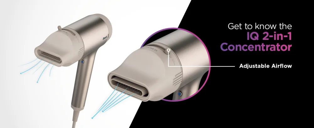 Shark HD102C Blow Dryer HyperAIR Fast-Drying with IQ 2-in-1 Concentrator Ionic No Heat Damage for All Hair Types Stone - IQ 2-in-1 Concentrator