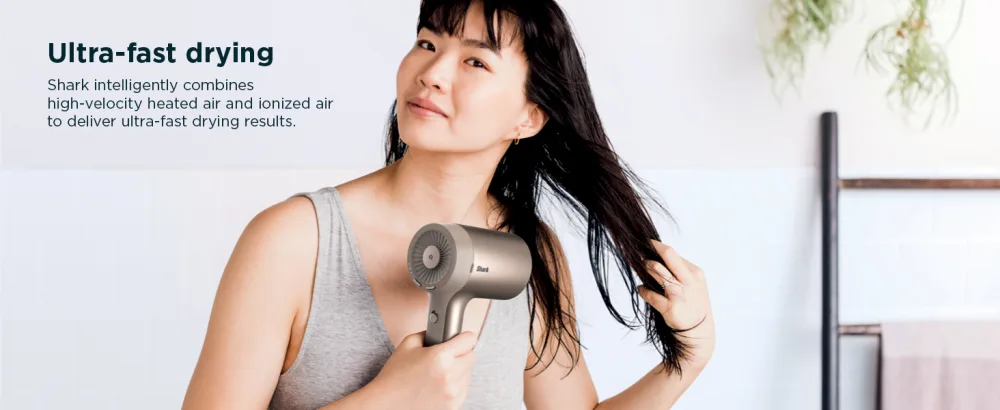 Shark HD102C Blow Dryer HyperAIR Fast-Drying with IQ 2-in-1 Concentrator Ionic No Heat Damage for All Hair Types Stone - Ultra-fast drying