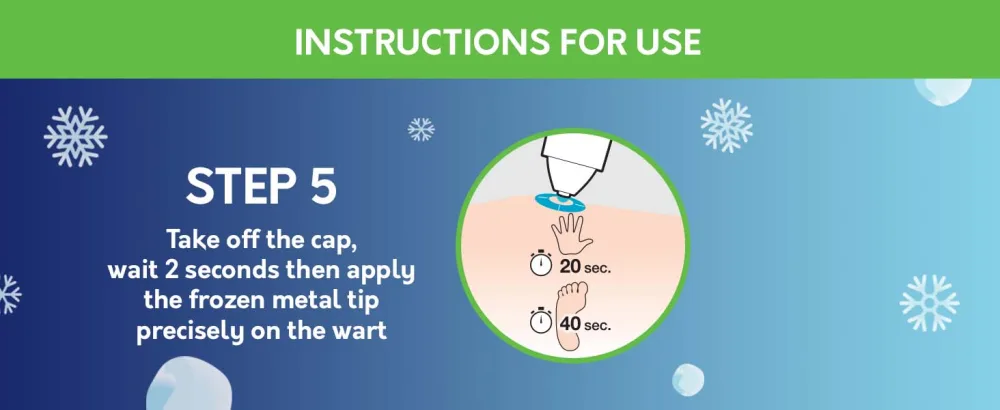 Compound W Freeze Off for Kids, Wart Removal Treatment, 15 Applications - Step 5 Take off the cap wait 2 seconds then apply the frozen metal tip precisely on the wart